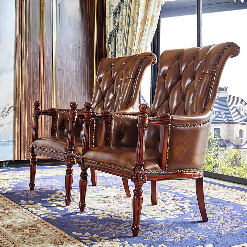 Chesterfield Chair Leather Single Luxury Solid Wood Tiger Sessel European Leisure Set