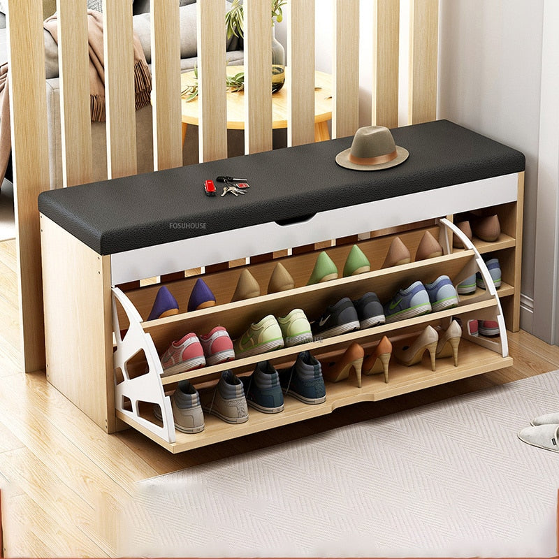 Shoe Cabinet Nordic Wood Door Shoe Changing Stool Modern Shoe Cabinets