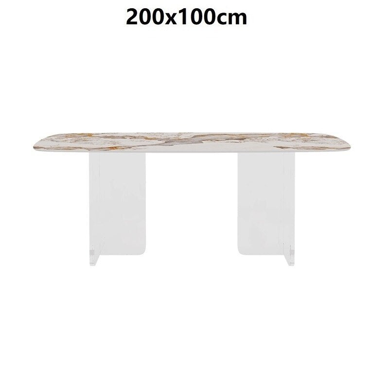 Dining Tables Sets Luxury Rock Slab Esstisch-Set Stainless Steel Golden Frame Faux Marble Top Tabels