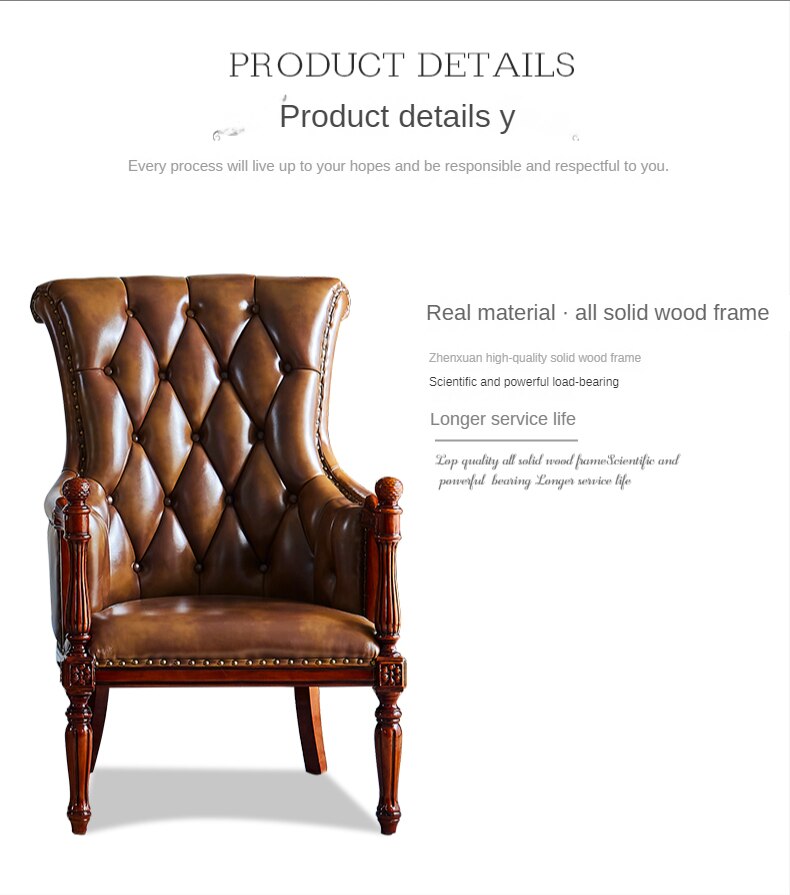 Chesterfield Chair Leather Single Luxury Solid Wood Tiger Sessel European Leisure Set