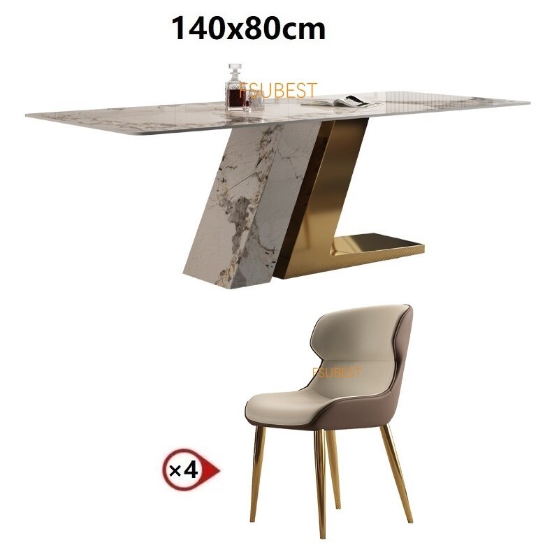 Dining Tables Sets Luxury Rock Slab Esstisch-Set Stainless Steel Golden Frame Faux Marble Top Tabels