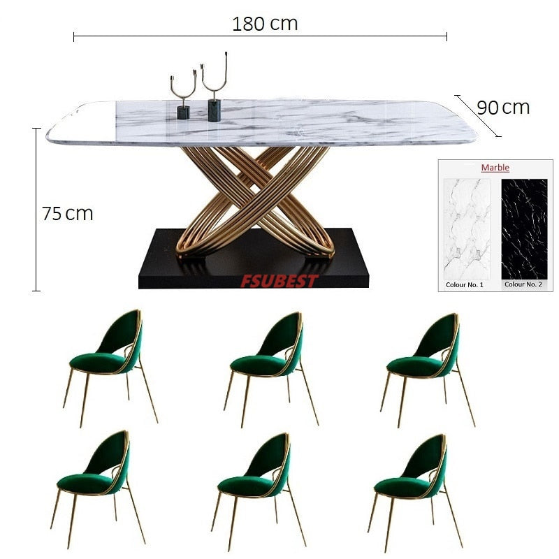 Dining Table Set Light Luxury Stainless Steel Marble Esstisch-Set Golden Dinning Table Sets