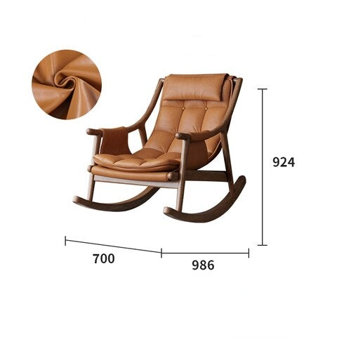 Rocking Chair Nordic Solid Wood Leather Schaukelstühle Single Designer Lounge Chair 