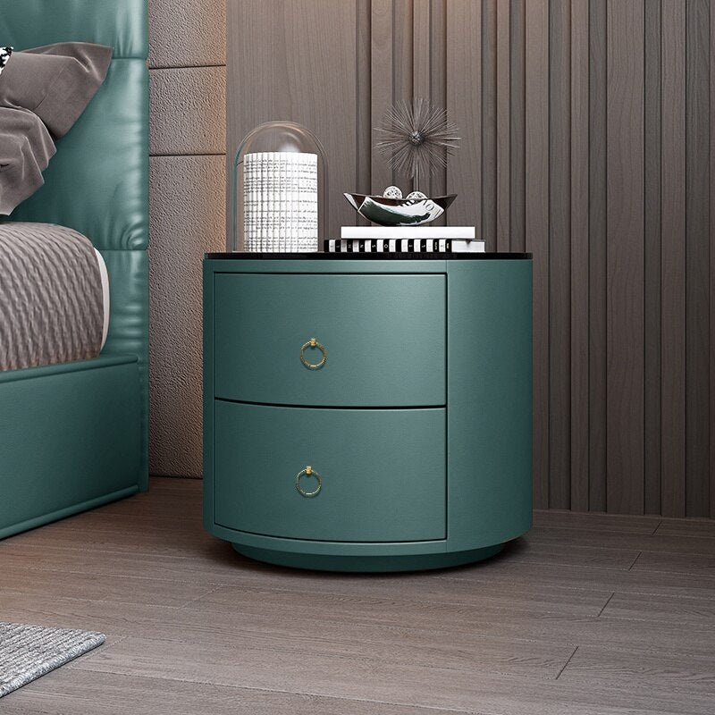 Bedside Cabinets Leather Italian Light Round Nightstand Rock Tempered Storage Bedroom Furniture