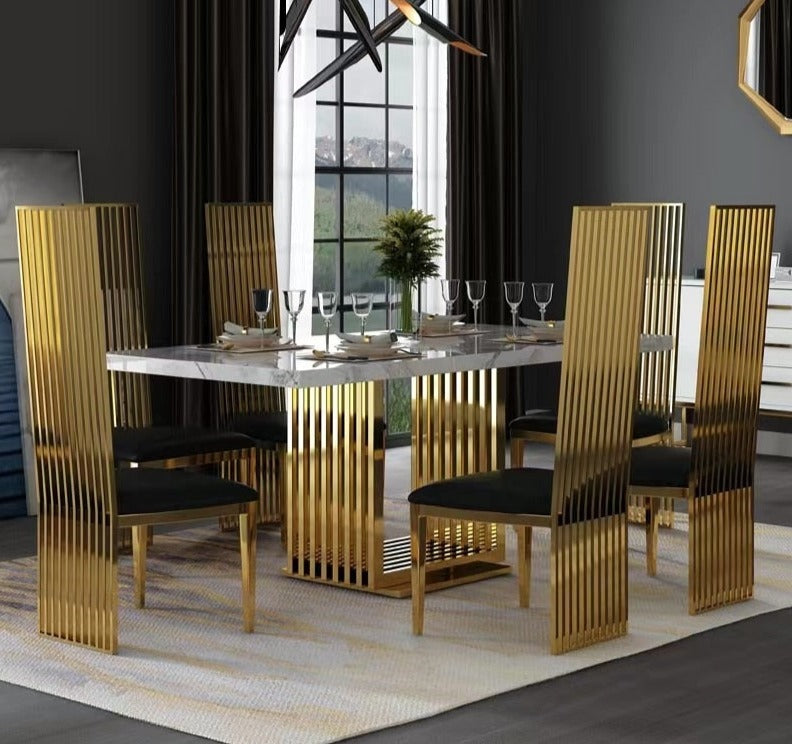 Dining Tables Sets Nordic White Marble Tables Stainless Steel Golden Base Tables Home Esstisch-Sets