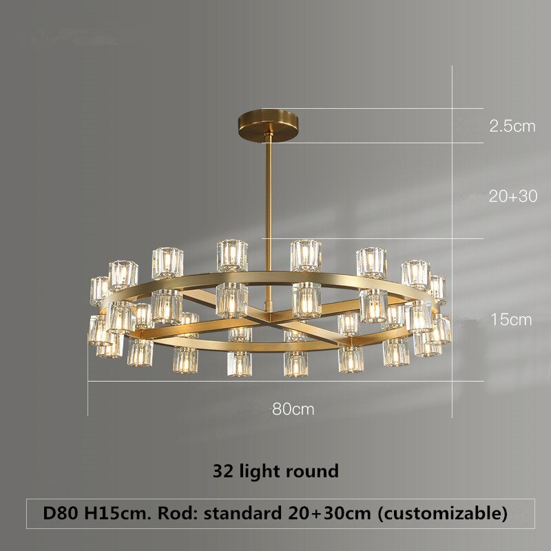 Pendant Light American G4 Led Chandelier Lustre K9 Crystal Gold Round Metal Led Pendant Lights