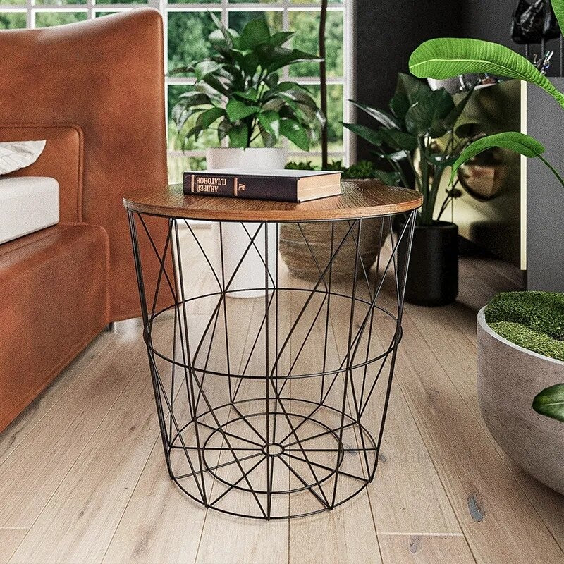 Coffee Table Retro Small Tisch Simple Home Multifunctional Couchtisch Storage Basket Tables