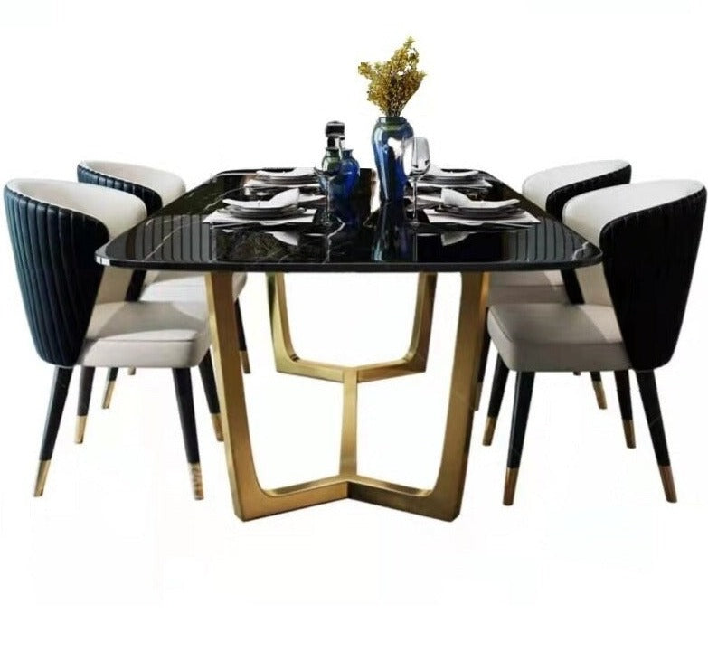 Dinning Tables Set Stainless Steel Gold Plating Base Marble Luxury Esstisch Set