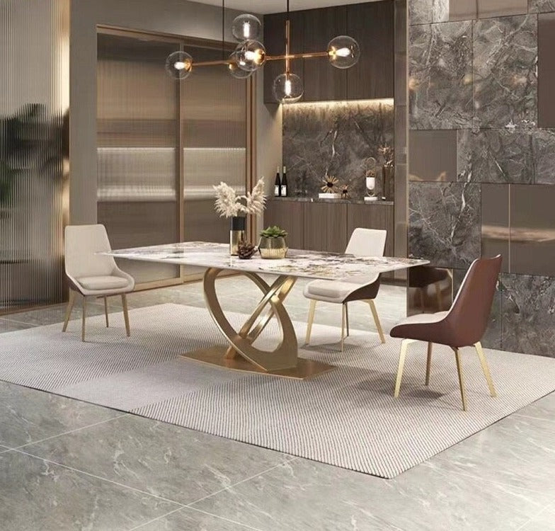 Dining Tables Sets New Rock Plate Slate Contemporary Gold  Luxury Esstisch Set