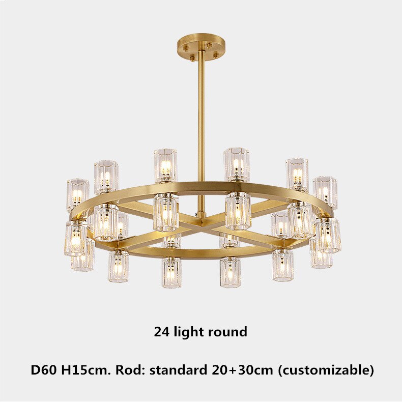 Pendant Light American G4 Led Chandelier Lustre K9 Crystal Gold Round Metal Led Pendant Lights