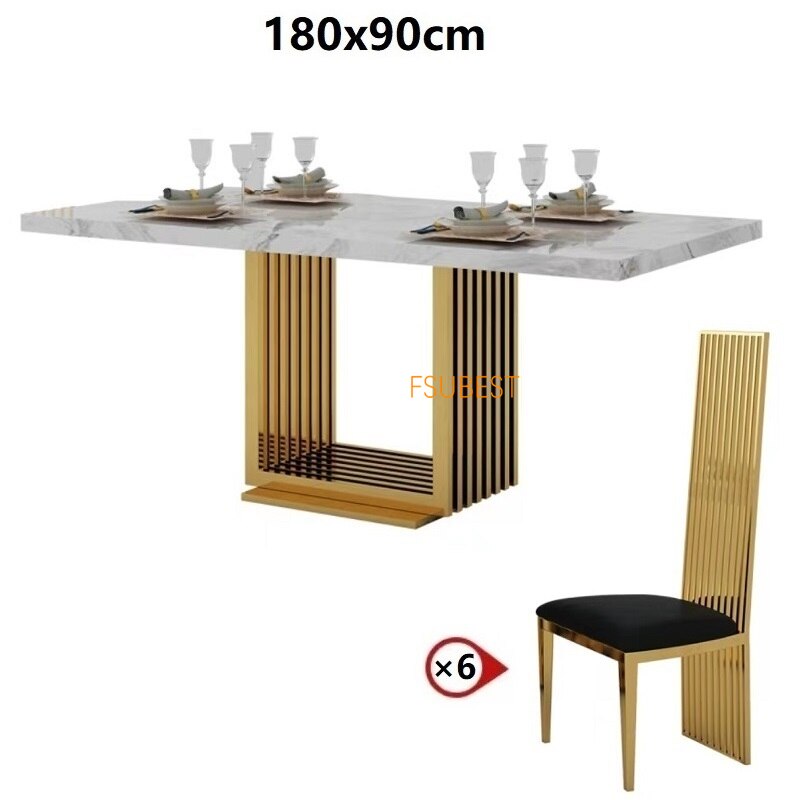 Dining Tables Sets Nordic White Marble Tables Stainless Steel Golden Base Tables Home Esstisch-Sets