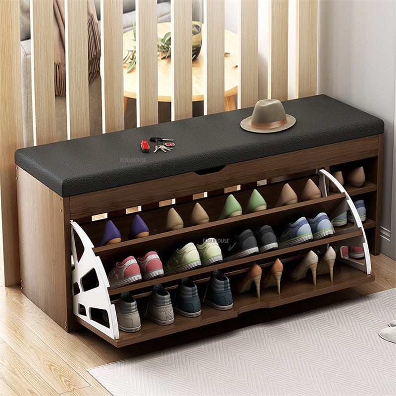 Shoe Cabinet Nordic Wood Door Shoe Changing Stool Modern Shoe Cabinets