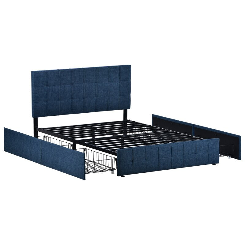 Bed Box Spring Double Bed With Slatted Base Height Adjustable Headboard Square Stitching Design Bed