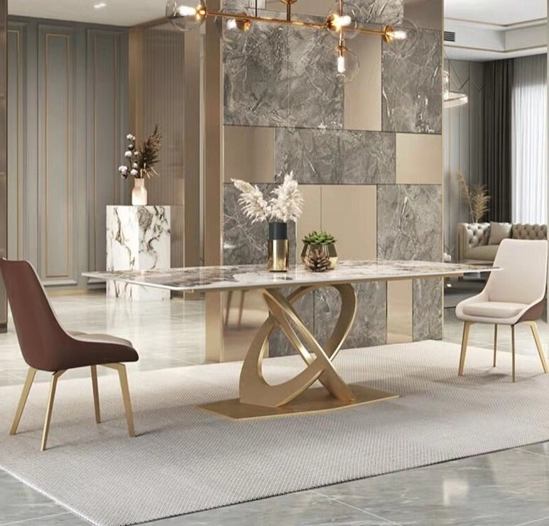 Dining Tables Sets New Rock Plate Slate Contemporary Gold  Luxury Esstisch Set