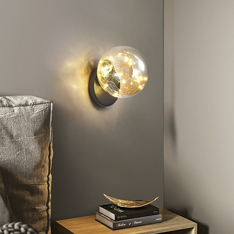 Wall Lamps Personalized Warm Color Bedside Copper Ball Glass Wall Lights