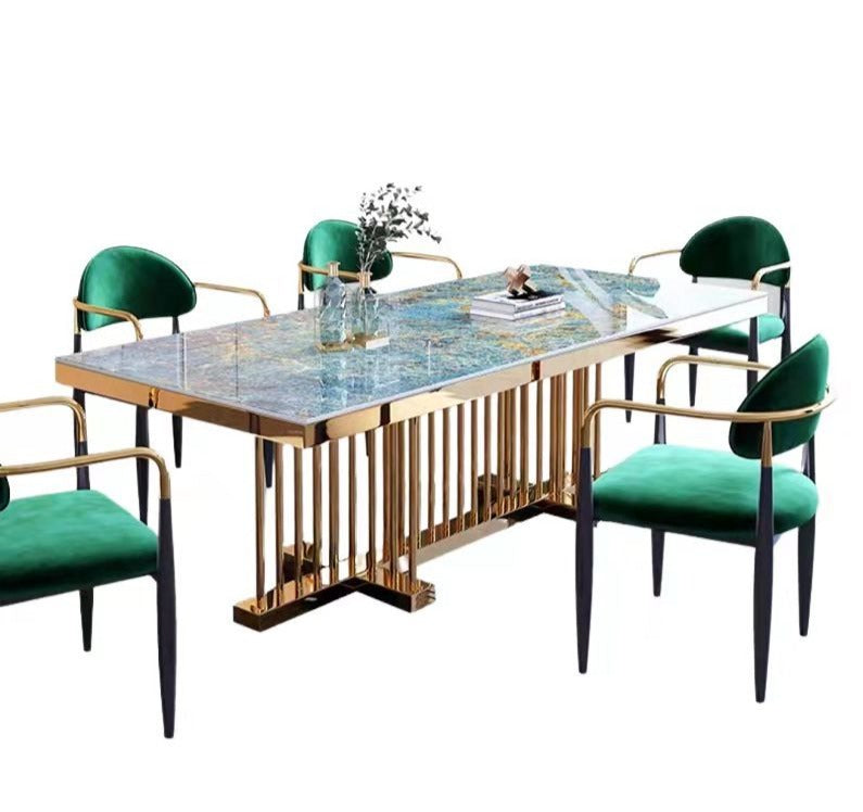 Dining Tables Sets Modern Luxury Marble Esstisch-Set Stainless Steel Gold Plating Base Table Set