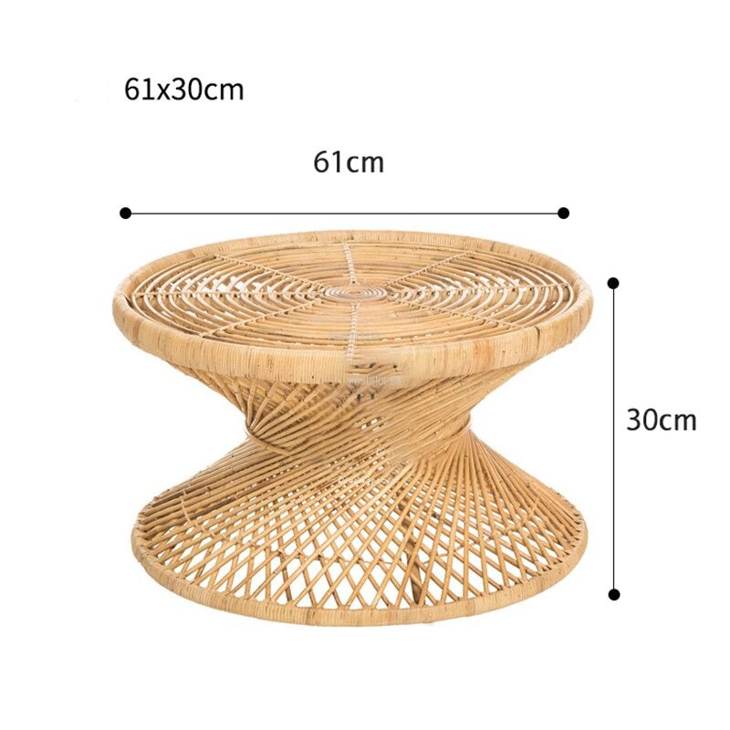 Coffee Table Retro Rattan Tisch Modern Couchtisch Small Rounded Side Table