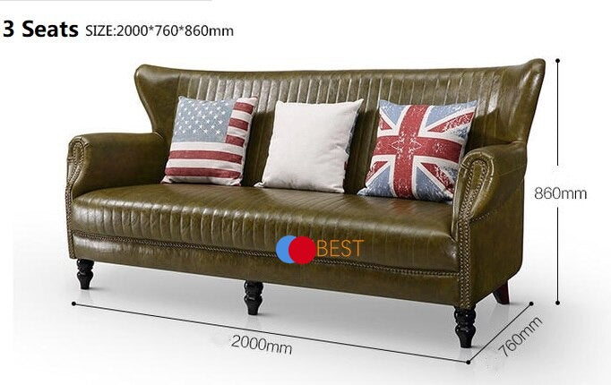 Sofa American Style Leather Sofas Living Room Cafe Bar Retro European Leather Sofas 2-Sitzer Sofas 3-Sitzer Sofas