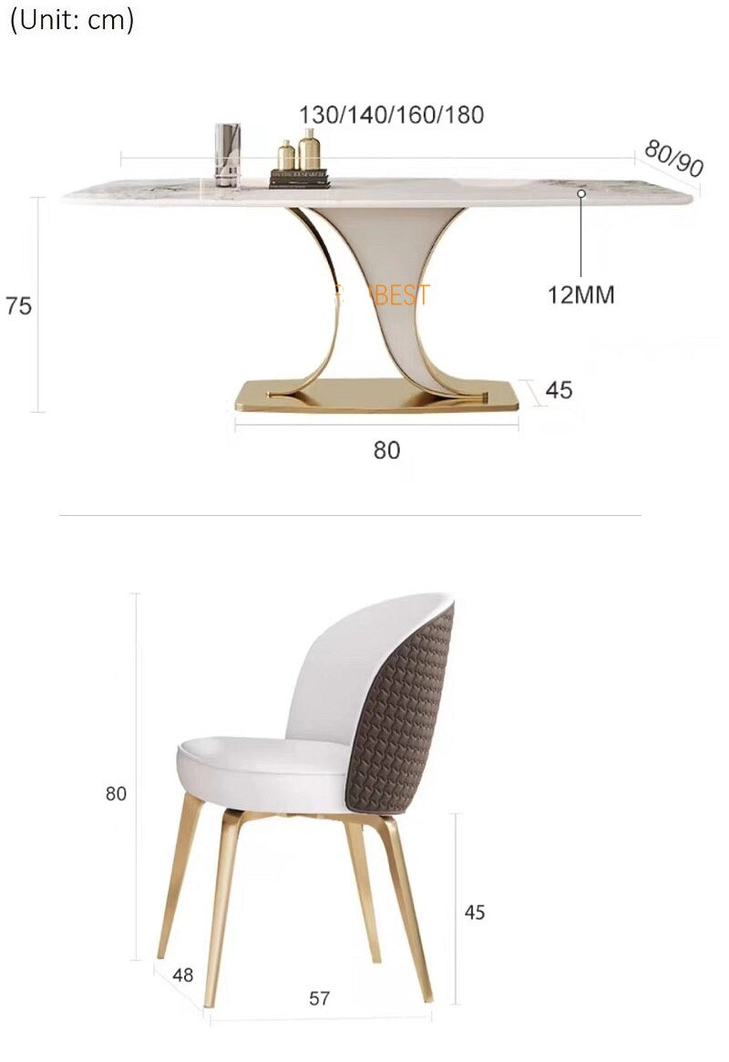 Dining Table Set Luxury Rock Slab Esstisch-Set Stainless Steel Gold Plating Base Tables Sets 