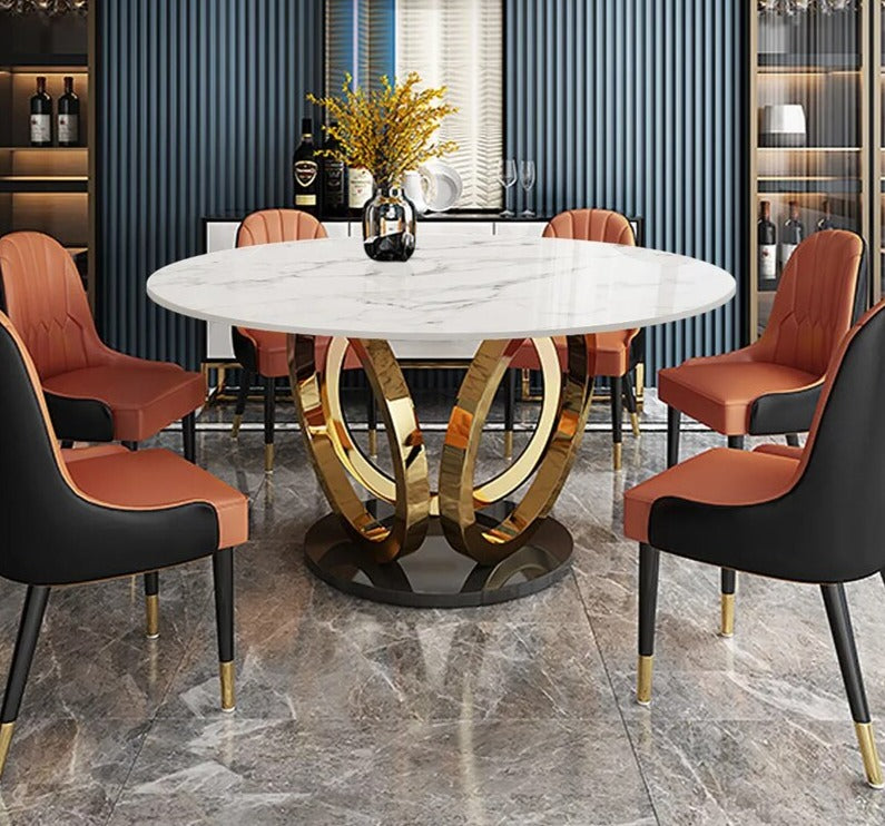 Dining Tables Sets Italian Luxury Round Marble Stainless Steel Gold Plating Base Esstisch-Set