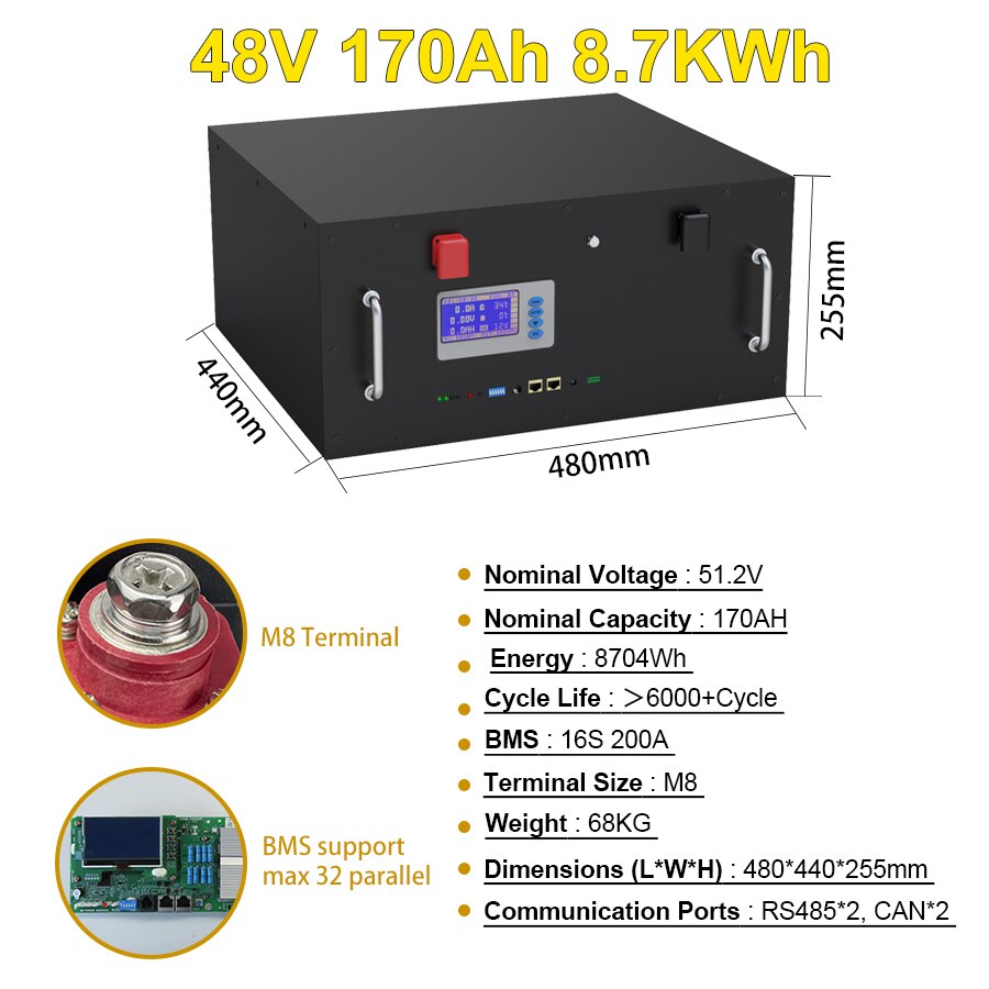 Energy Storage Emergency Power Battery Pack RS485 CAN Communication Energy Storage Energy Storage Emergency Power Battery Pack Capacity 10 Years Lifespan Stromgenerator Packs