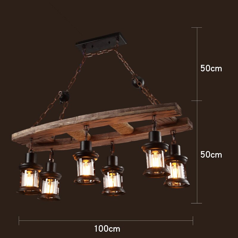 Chandelier Retro Solid Wood Hanging Vintage Old Boat Wooden Suspension indoor Pendant Lights