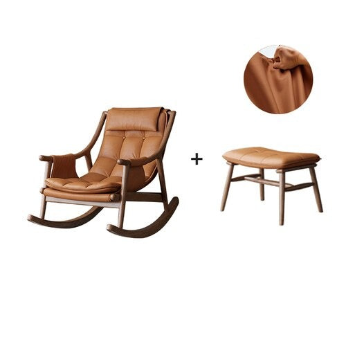 Rocking Chair Nordic Solid Wood Leather Schaukelstühle Single Designer Lounge Chair 