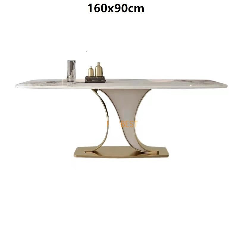 Dining Table Set Luxury Rock Slab Esstisch-Set Stainless Steel Gold Plating Base Tables Sets 