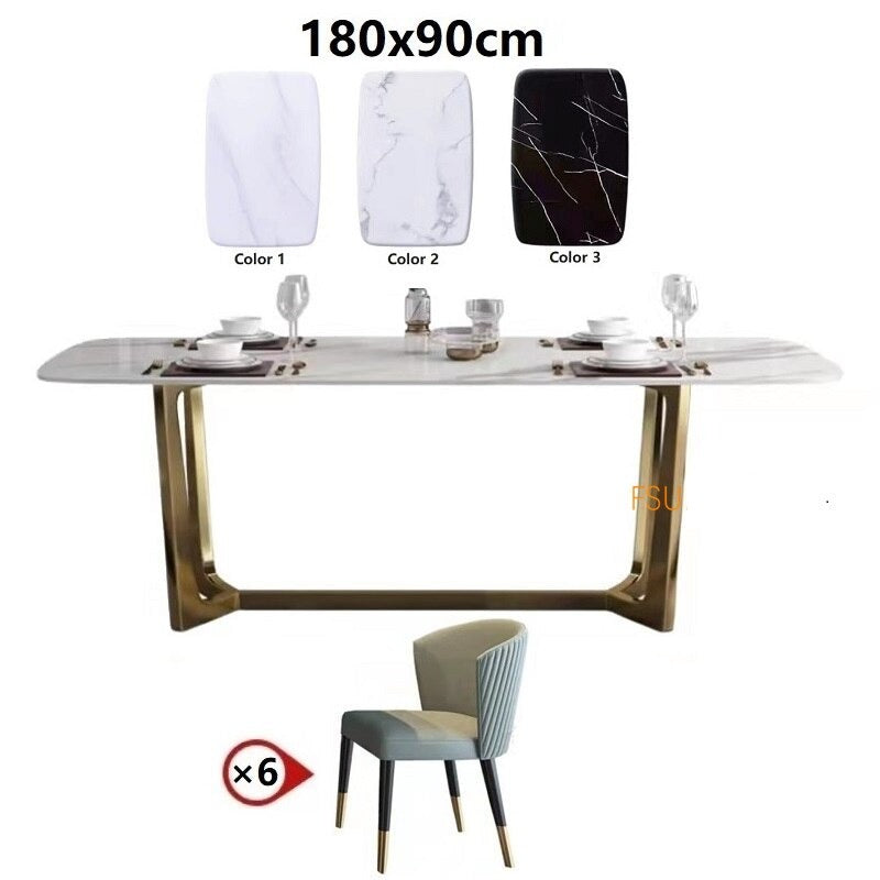 Dinning Tables Set Stainless Steel Gold Plating Base Marble Luxury Esstisch Set