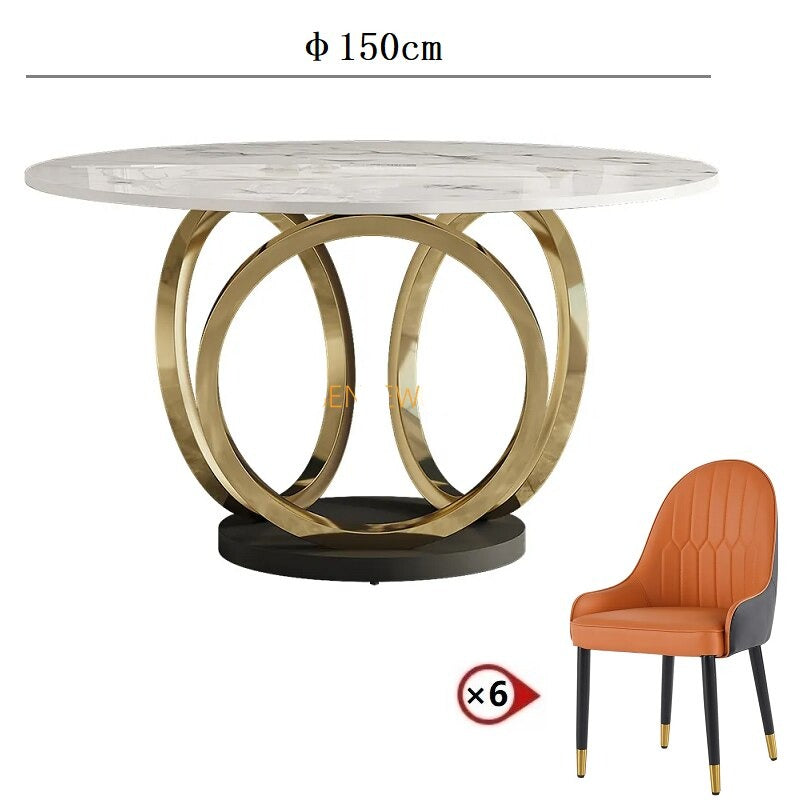 Dining Tables Sets Italian Luxury Round Marble Stainless Steel Gold Plating Base Esstisch-Set