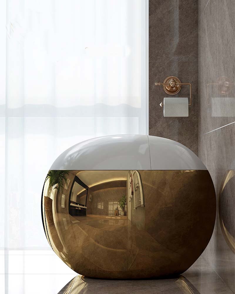 Bathroom Toilet Luxury S-trap Floor Mounted Golden Egg-Shaped Toilette Ceramic Unique WC Design