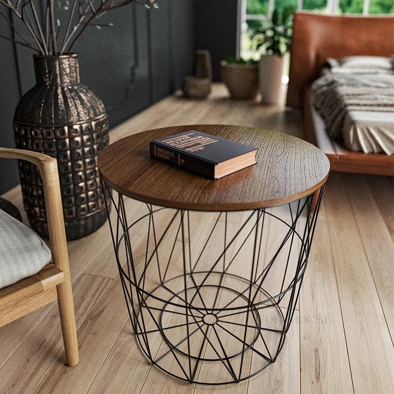 Coffee Table Retro Small Tisch Simple Home Multifunctional Couchtisch Storage Basket Tables