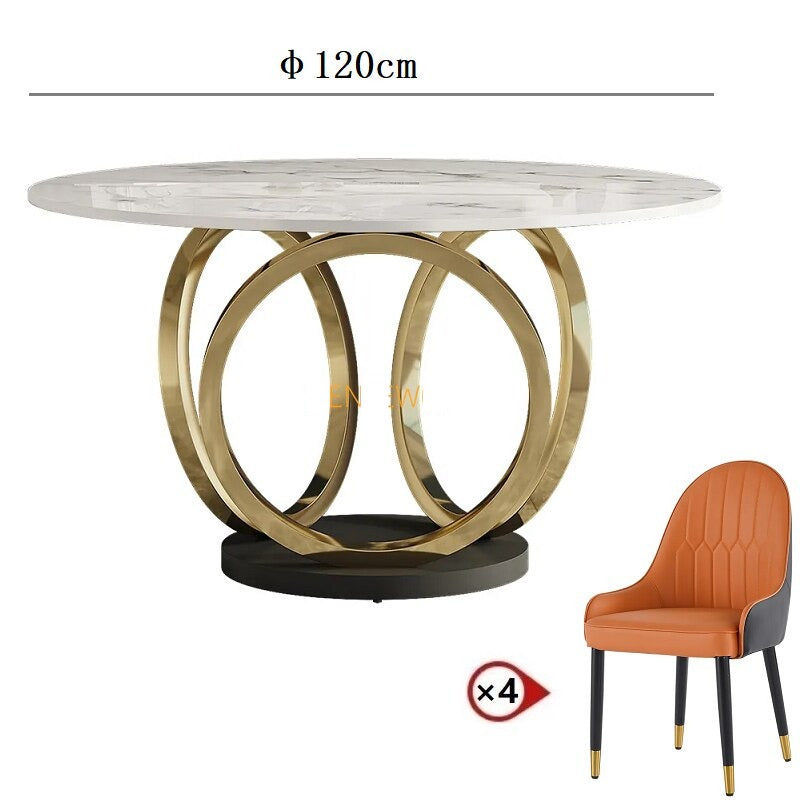 Dining Tables Sets Italian Luxury Round Marble Stainless Steel Gold Plating Base Esstisch-Set