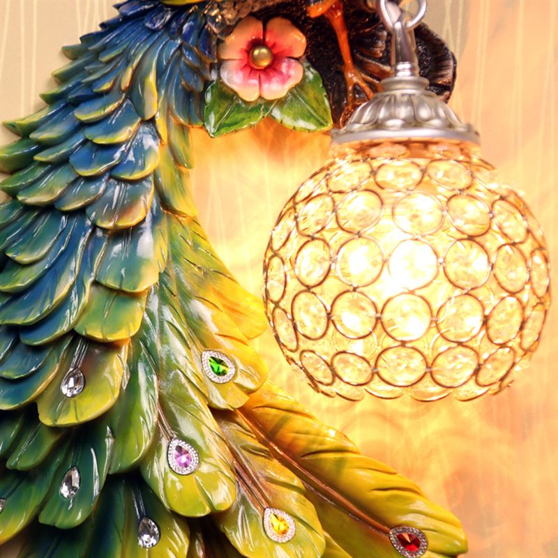 Wall Lamps Modern Twins Peacock Colorful Crystal Metal Wall Lights