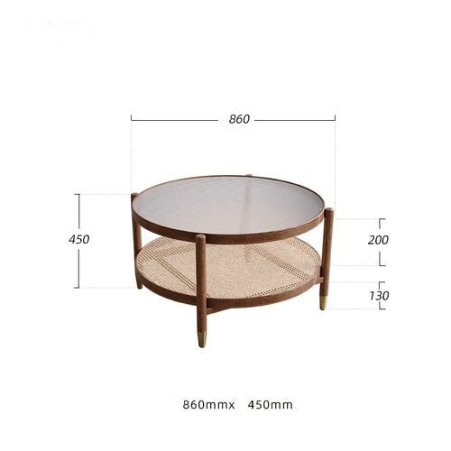 Table Solid Wood Round Household Furniture Japanese Rattan Glass Round Tables