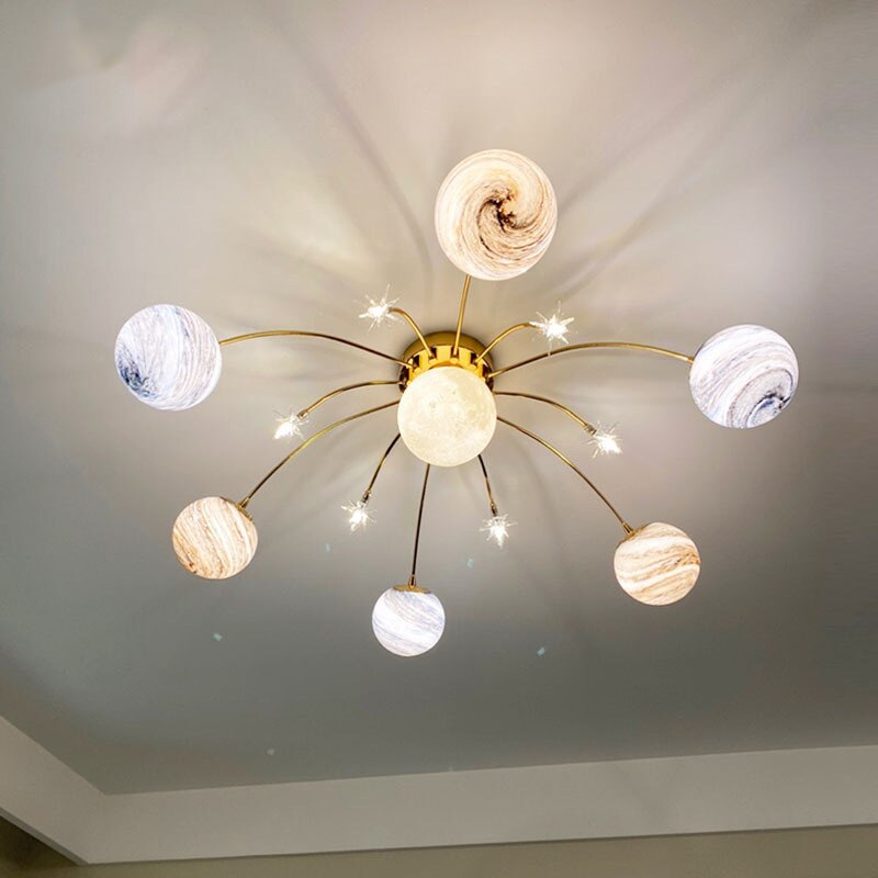 Children's Room Lighting Nordic Planet Led Glass Indoor Fixtures Creative Ceiling Lights