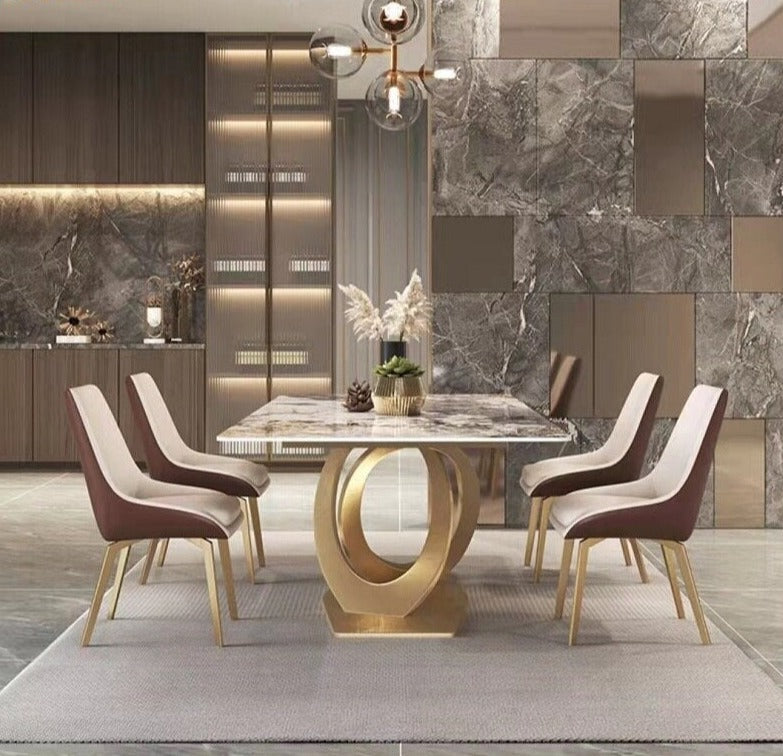 Dining Tables Sets New Rock Plate Slate Contemporary Gold  Luxury Esstisch Set