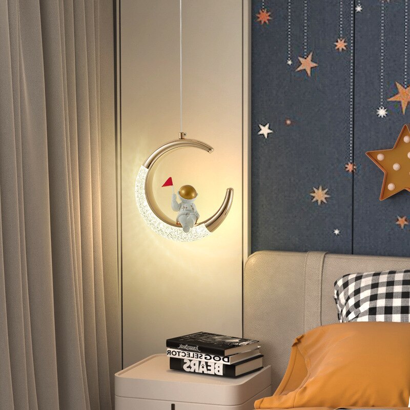 Children's Room Lighting Modern Led Hanging Bedside Creative Moon Astronaut Pendant Lights