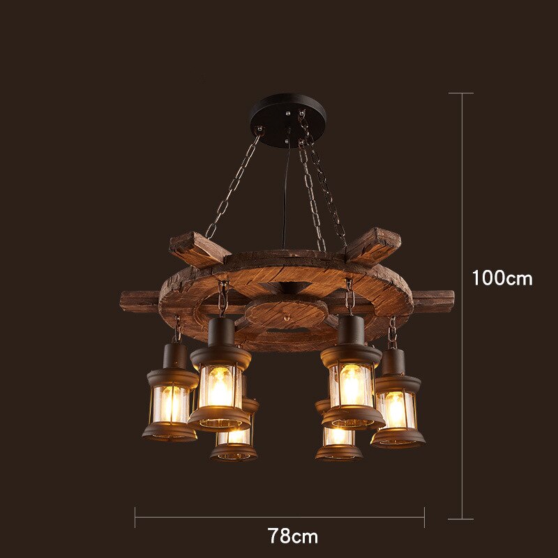 Wooden Lights Retro Solid Wood Vintage Old Boat Wooden Pendant Lights