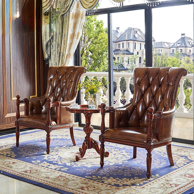 Chesterfield Chair Leather Single Luxury Solid Wood Tiger Sessel European Leisure Set