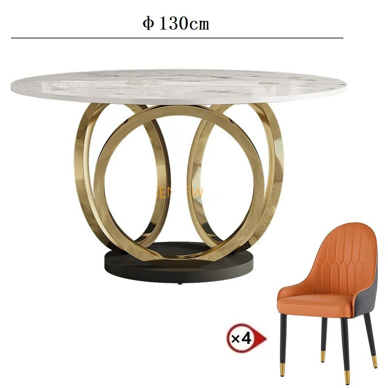 Dining Tables Sets Italian Luxury Round Marble Stainless Steel Gold Plating Base Esstisch-Set