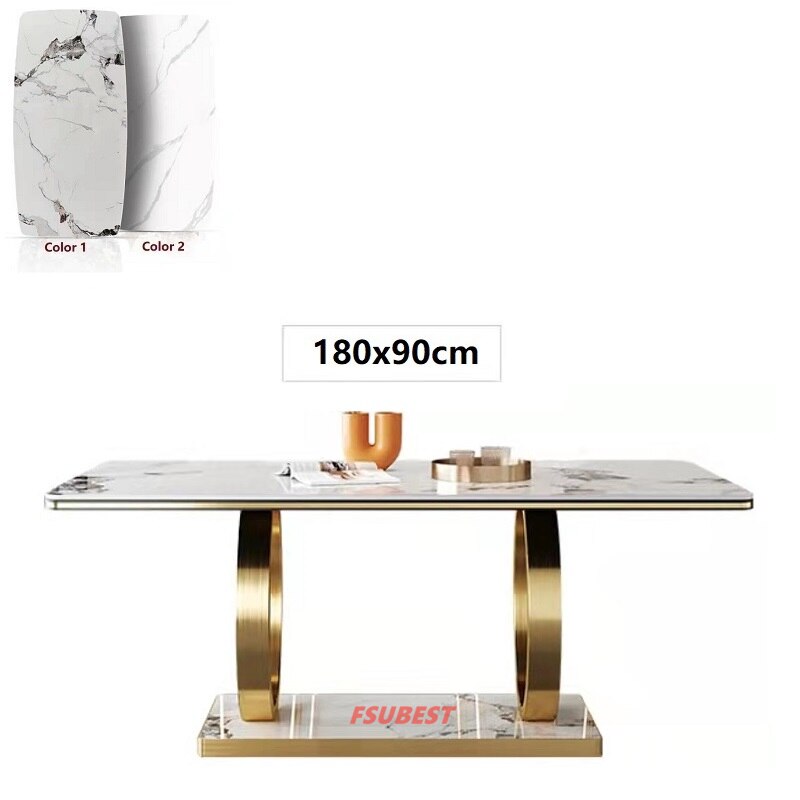 Dining Table Set Luxury Gold Table Sets Modern Rectangle Stone Esstisch-Set 