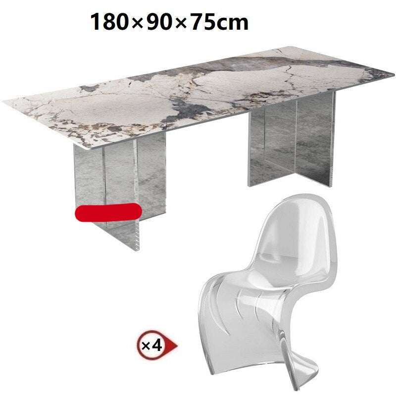 Dining Table Sets Rock Slab Esstisch Set Acrylic Floating Ghost Dinner Tables Sets