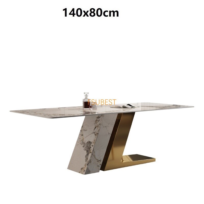 Dining Tables Sets Luxury Rock Slab Esstisch-Set Stainless Steel Golden Frame Faux Marble Top Tabels