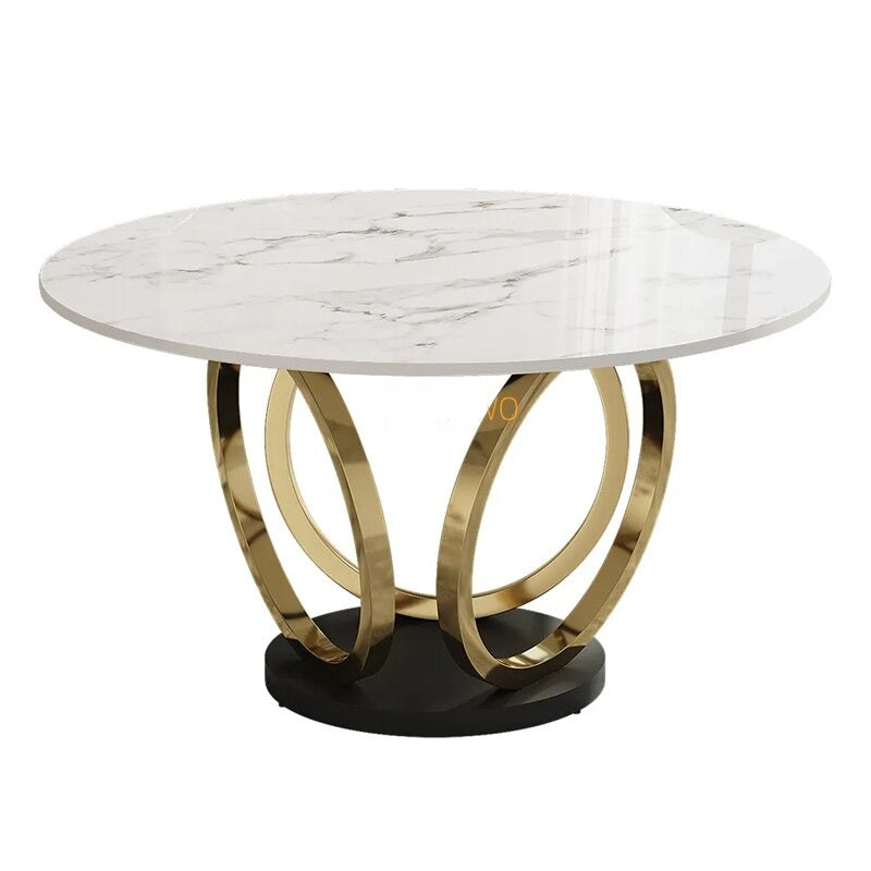 Dining Tables Sets Italian Luxury Round Marble Stainless Steel Gold Plating Base Esstisch-Set