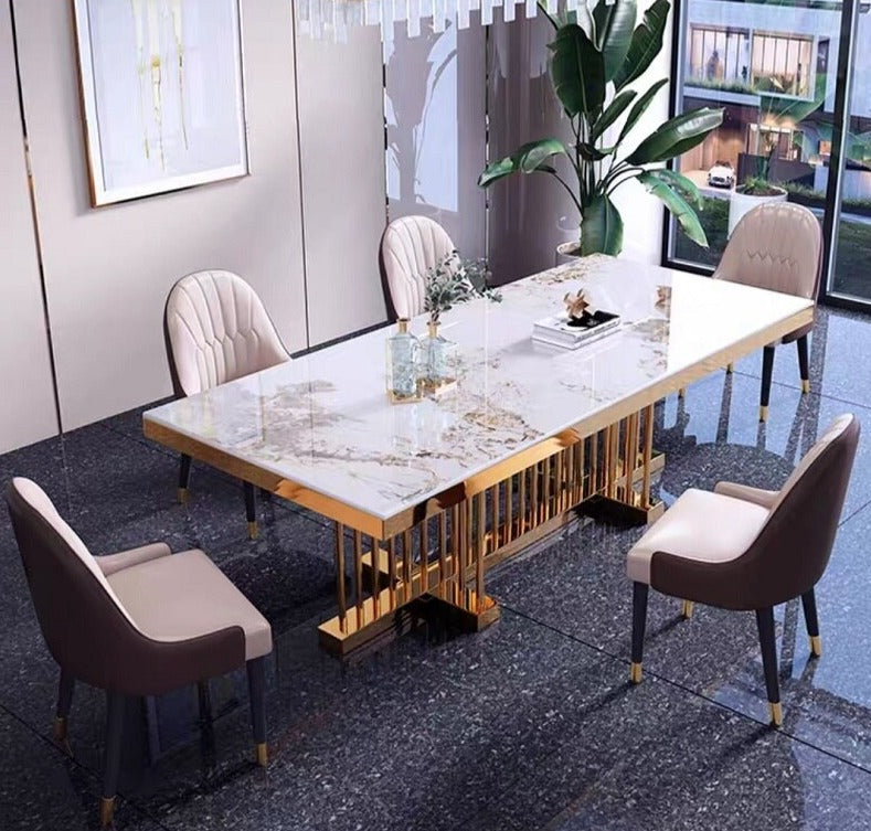 Dining Tables Sets Modern Luxury Marble Esstisch-Set Stainless Steel Gold Plating Base Table Set