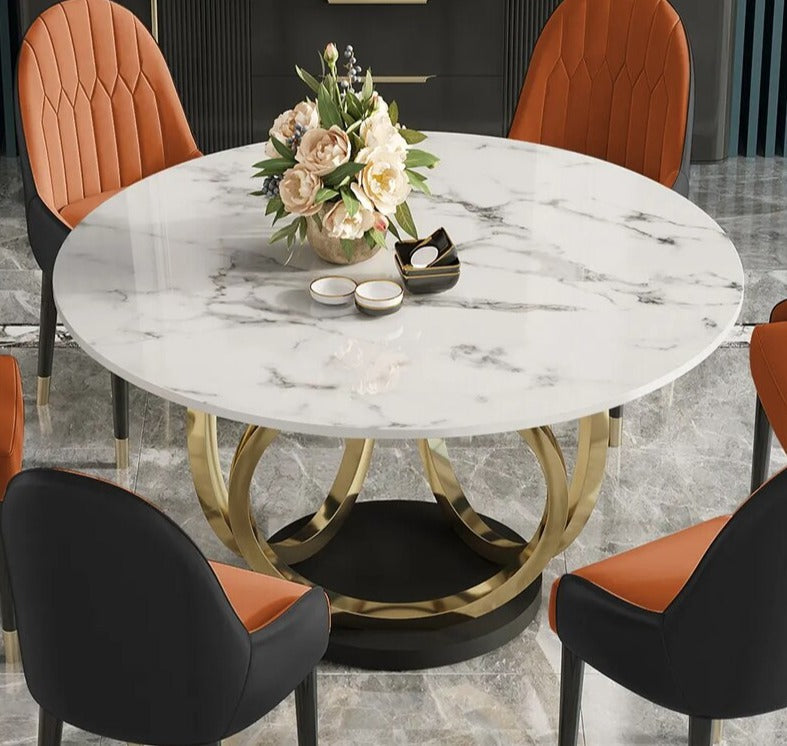 Dining Tables Sets Italian Luxury Round Marble Stainless Steel Gold Plating Base Esstisch-Set