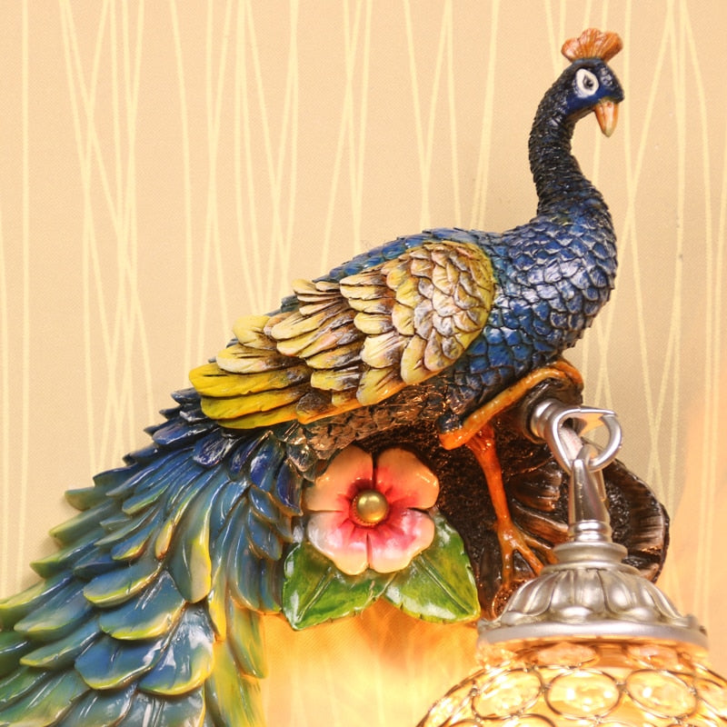 Wall Lamps Modern Twins Peacock Colorful Crystal Metal Wall Lights