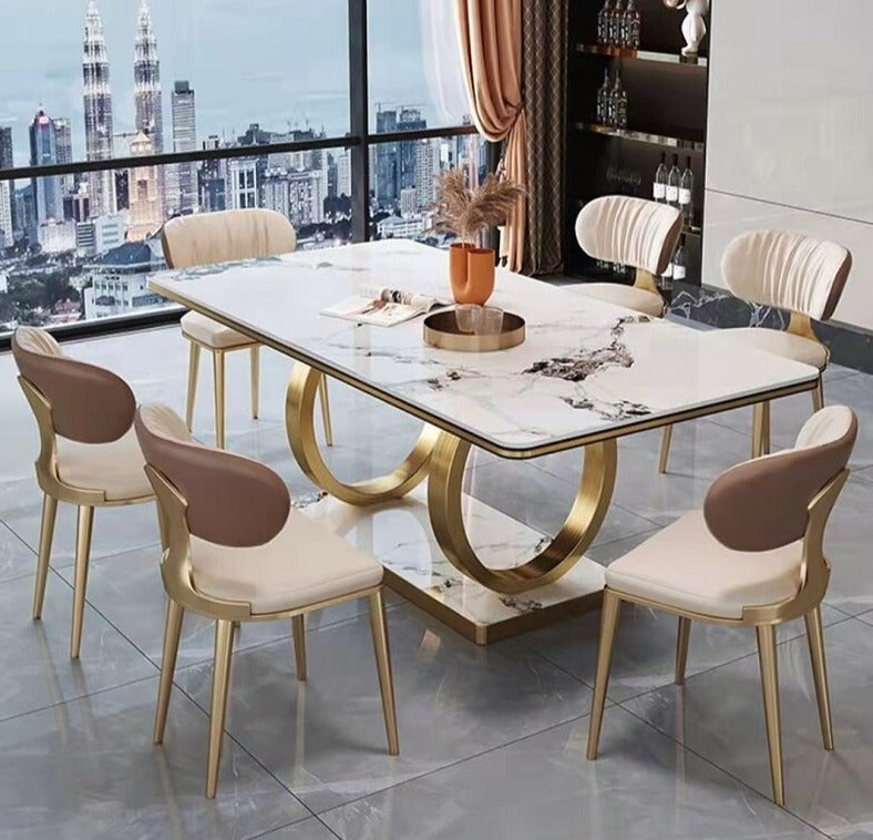 Dining Table Set Luxury Gold Table Sets Modern Rectangle Stone Esstisch-Set 