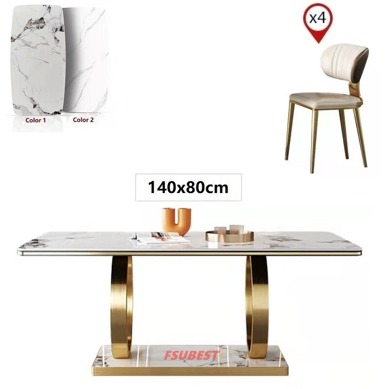 Dining Table Set Luxury Gold Table Sets Modern Rectangle Stone Esstisch-Set 